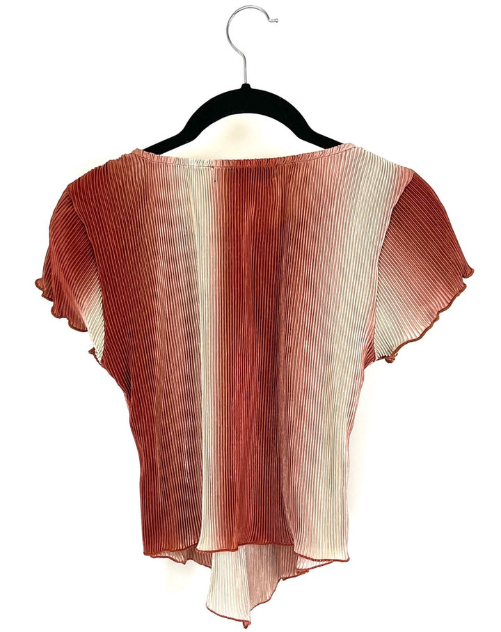 Russet Short Sleeve Plissé Top - 0/2