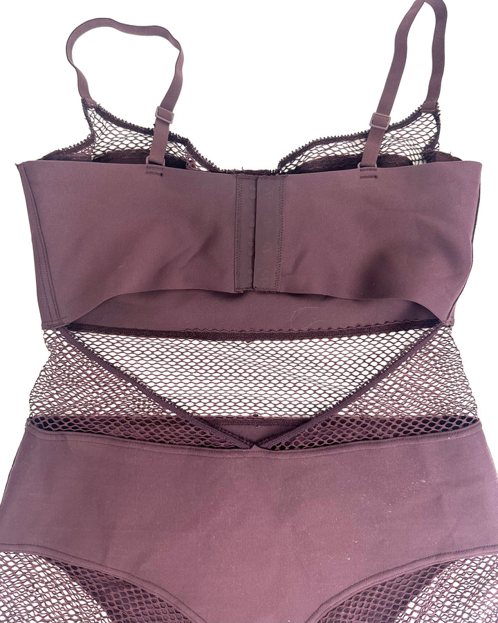 Maroon Mesh Paneling Bodysuit - Small