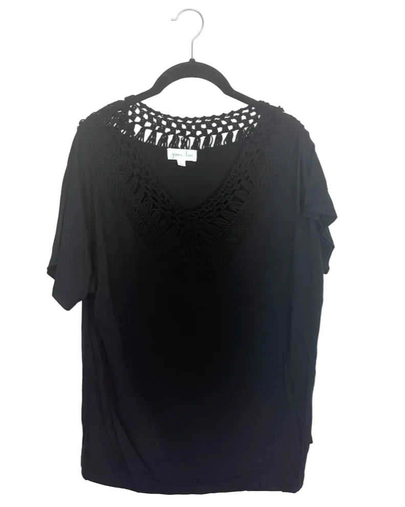 Black Crocheted Trim Short Sleeve - Size 2/4