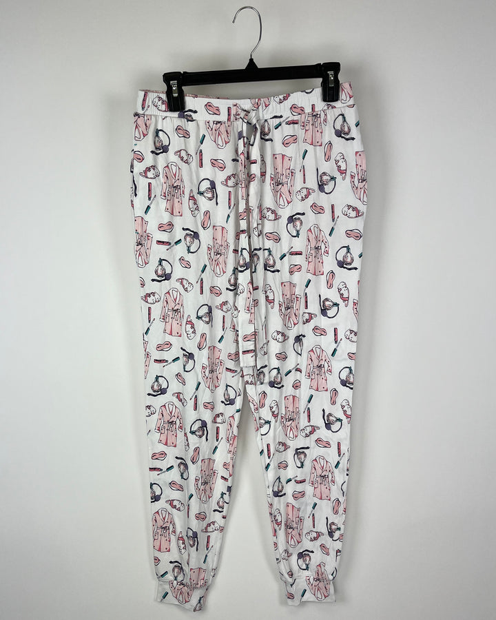 White Beauty Print Sleepwear Bottoms - Small