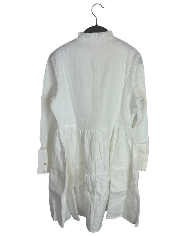 long sleeve white linen dress Pure White Linen Dress