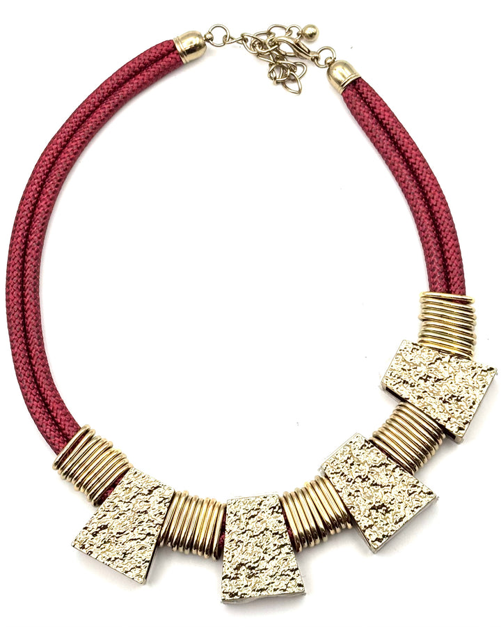 Red Statement Necklace With Gold Details