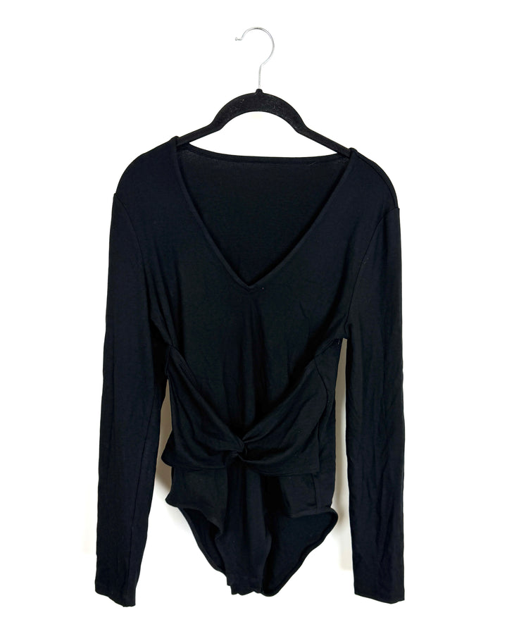 Black Long Sleeve Detail V neck Bodysuit - Size 2/4