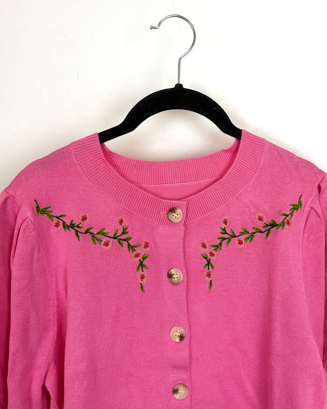 French Rose Floral Button Down Short Sleeve Cardigan - Size 6/8