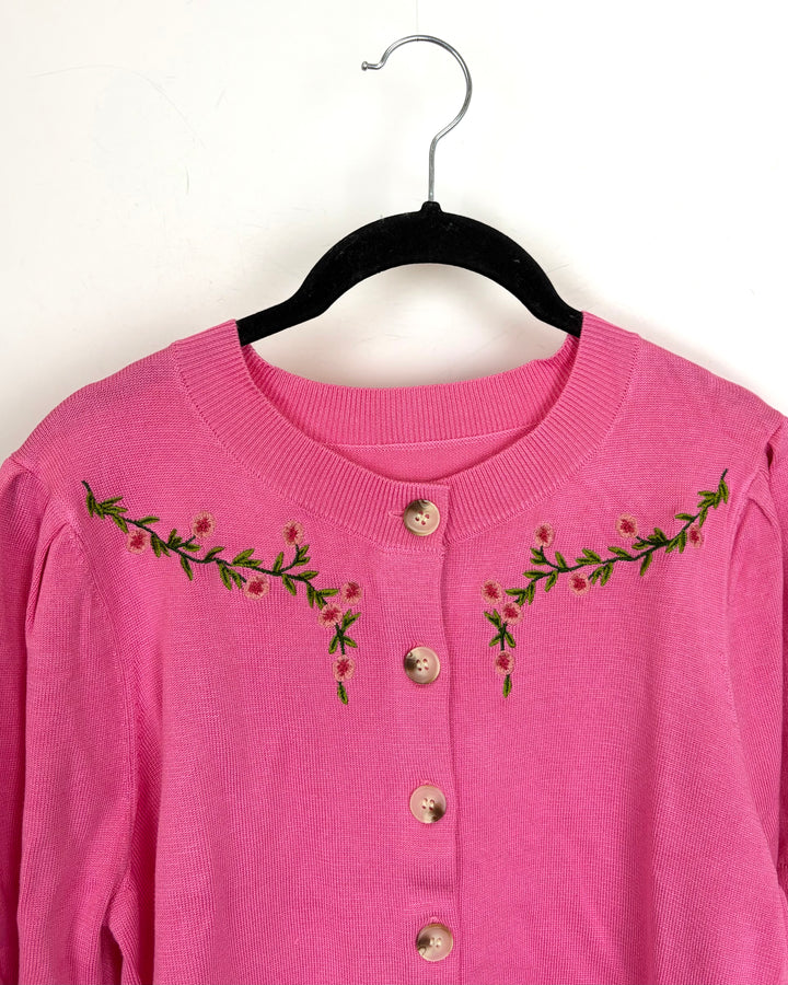 French Rose Floral Button Down Short Sleeve Cardigan - Size 6/8