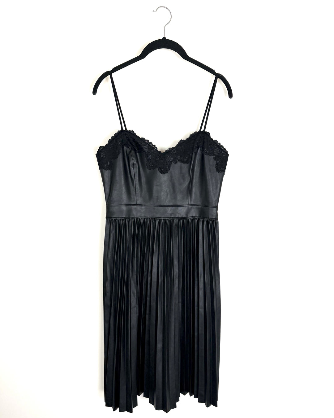 Black Faux Leather Pleated Dress - Size 4/6
