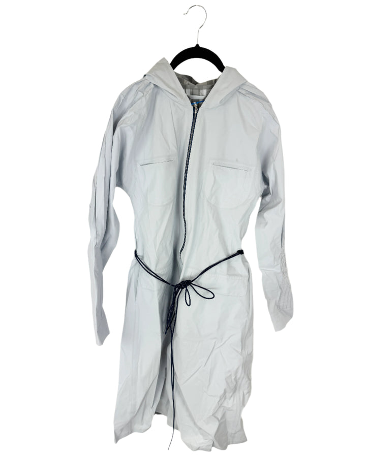 Light Blue Long Raincoat With Bungee Belt - Size 6