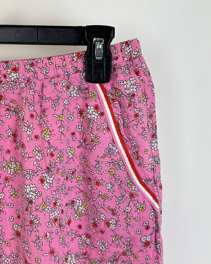 Pink Floral Ruffle Pajama Bottoms - Small