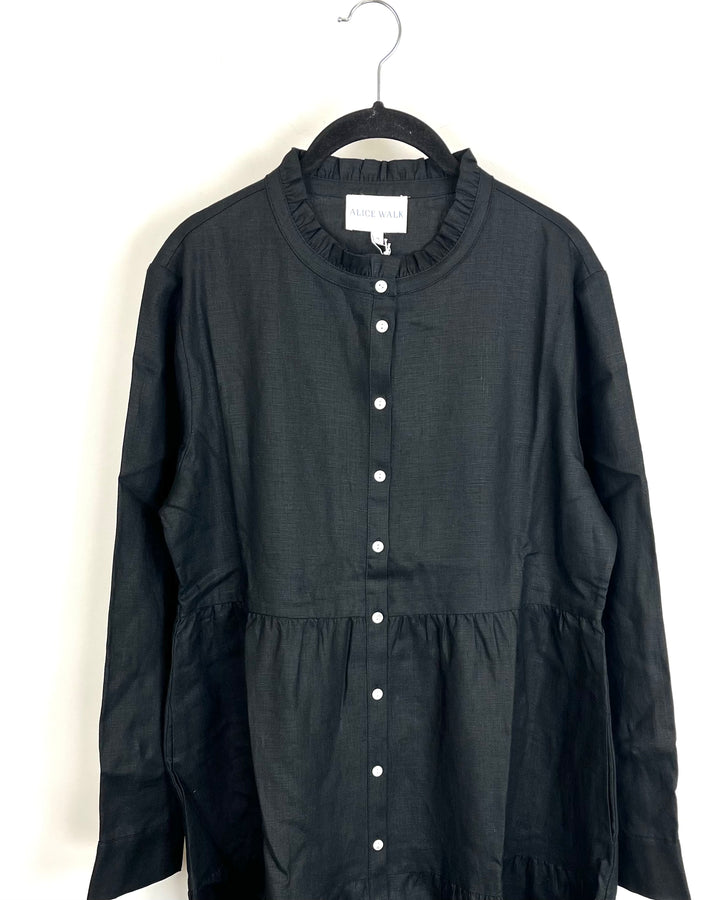 Jet Black Long Linen Dress - XS, S, M, L, XL