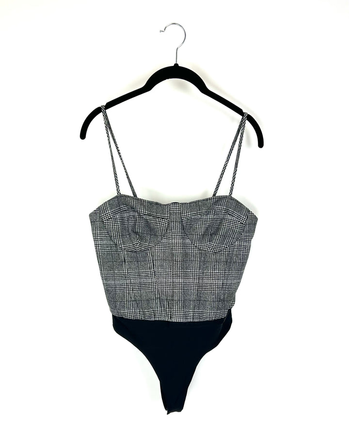 Gray Plaid Corset Bodysuit - Size 2