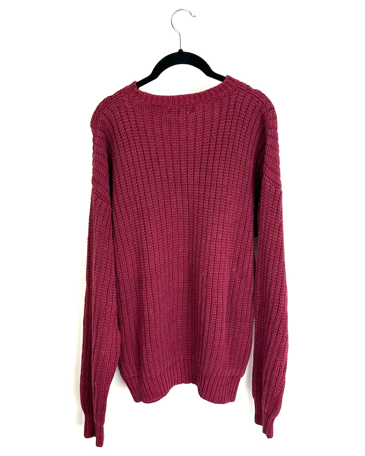 Burgundy Knit Sweater - Oversized Medium