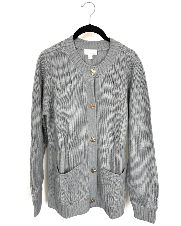Grey Cardigan with Gold Buttons - Small
