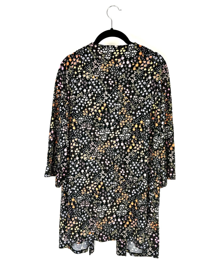 Black With Floral Print Lounge Cardigan - Size 6/8