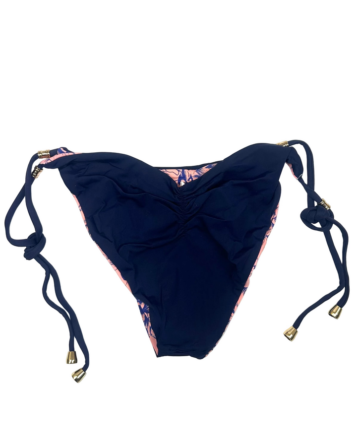 Dusty Pink & Blue Floral Reversible Scrunch Tie Bikini Bottom - S, L, XL