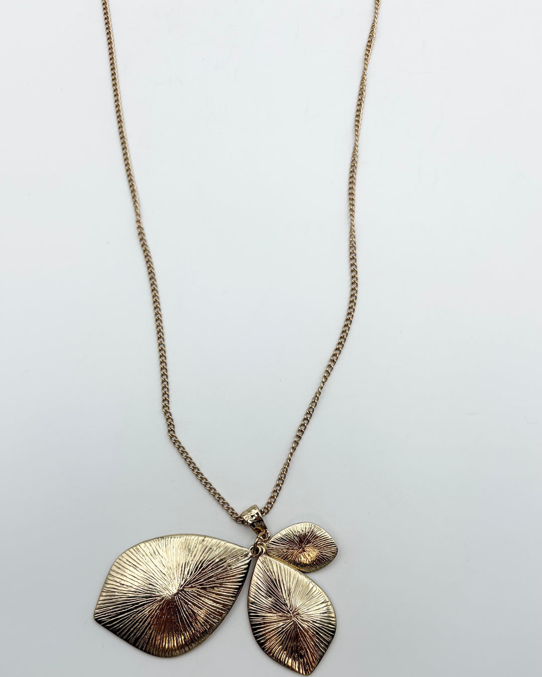 Long Gold Necklace With Leaf Pendants