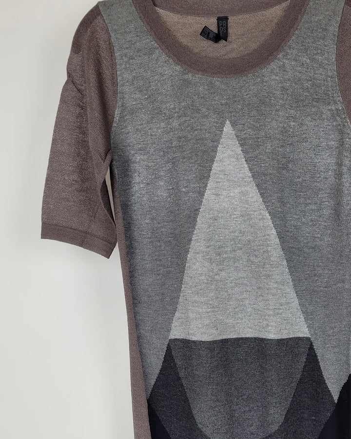 Brown and Gray Long Knit Dress - Extra Small - Large