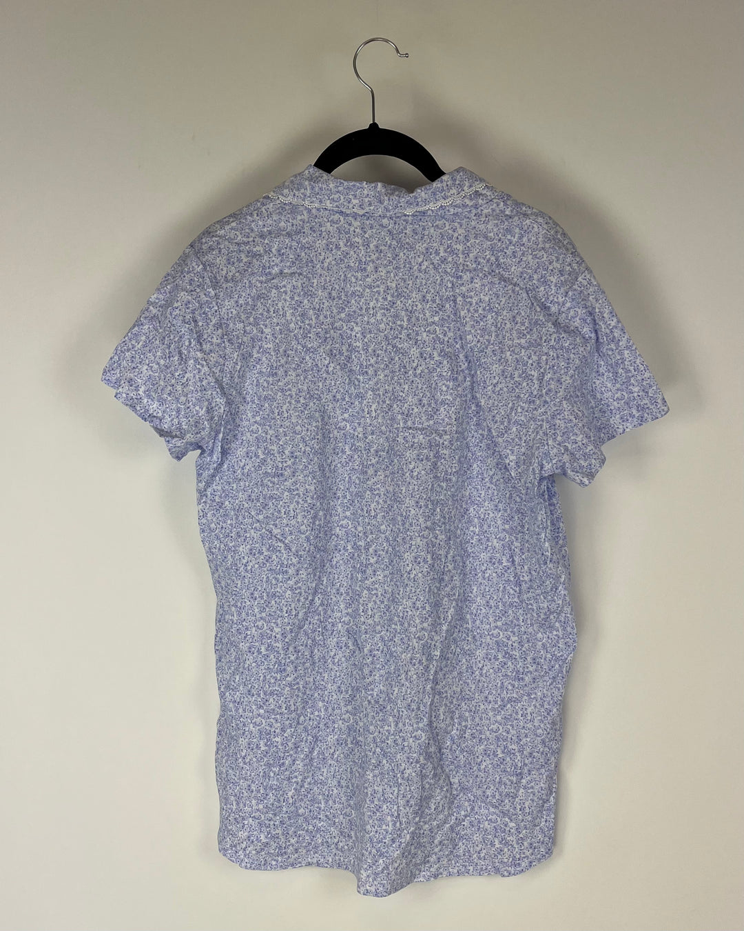 Purple Floral Print Short Sleeve Button Down Sleep Shirt - Small