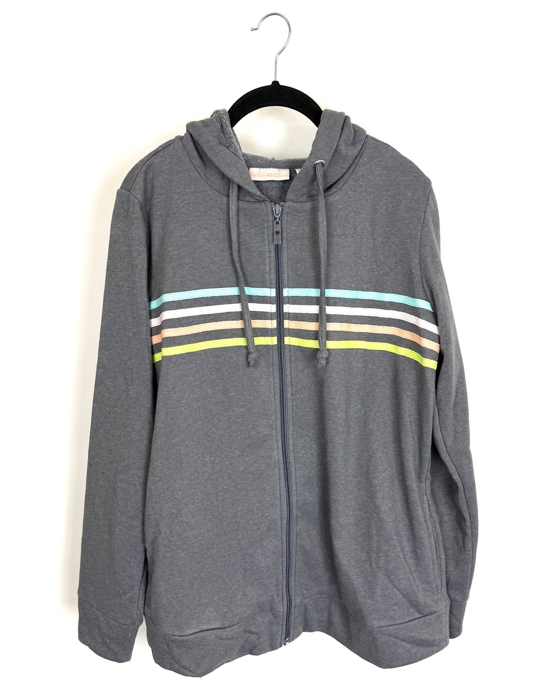 Gray Striped Zip Up Jacket - Size 6/8