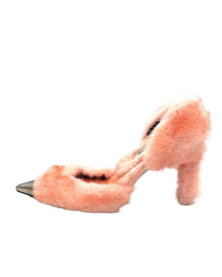 Peach and Silver Faux Fur Heels - Size 39