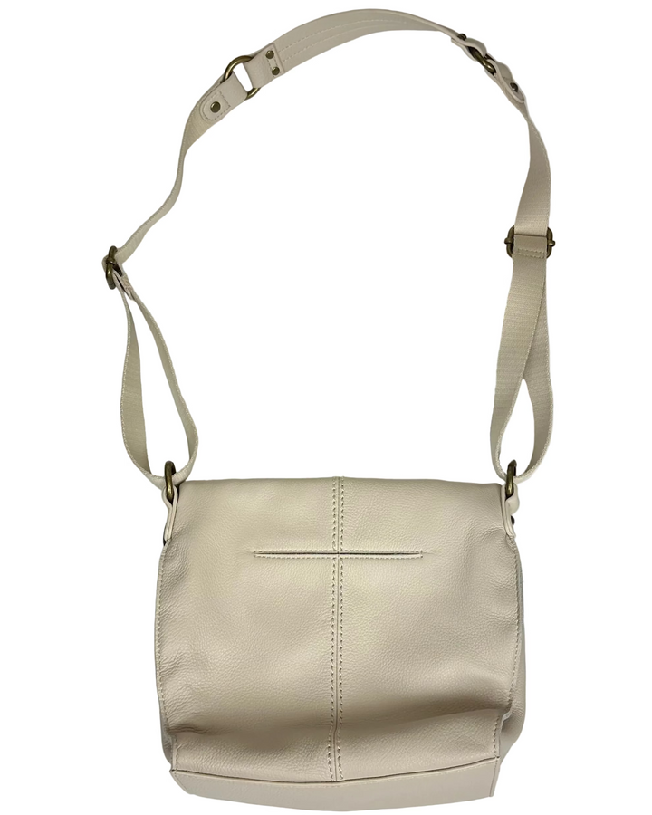 Ecru White Embellished Leather Saddle Bag