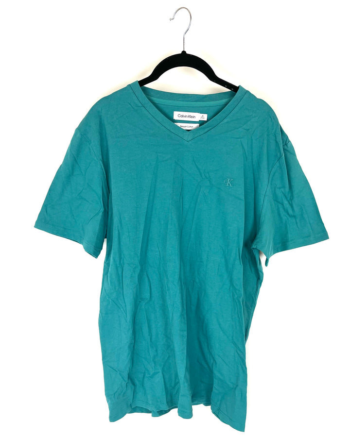 MENS Teal V-Neck Relaxed Fit T-Shirt - Medium