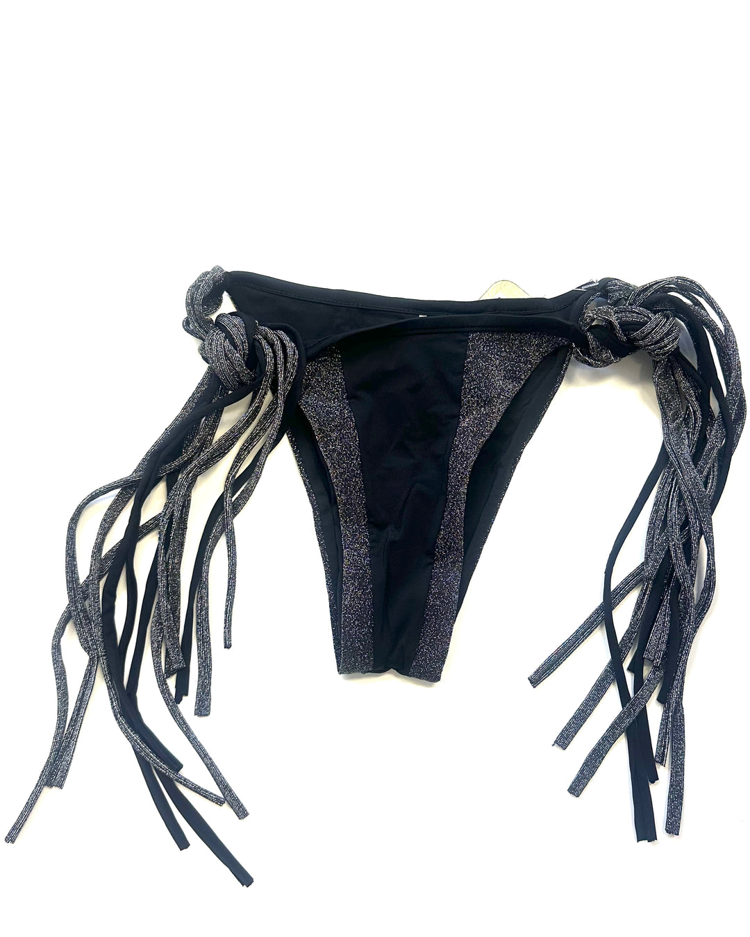 Black Shimmer Reversible Tie Bikini Bottom - Size Small - Extra Large