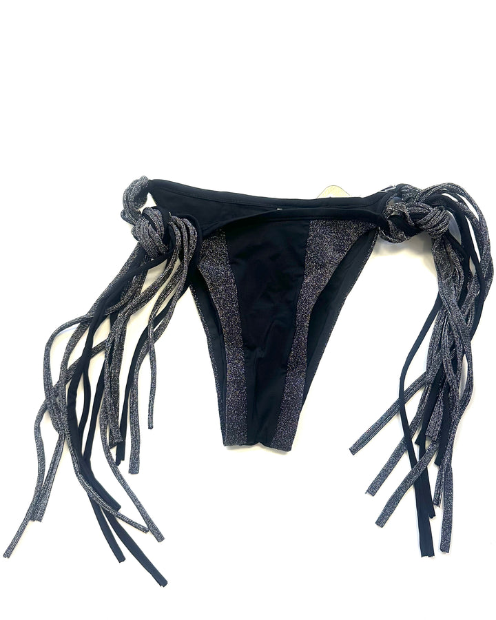 Black Shimmer Reversible Tie Bikini Bottom - Size Small - Extra Large