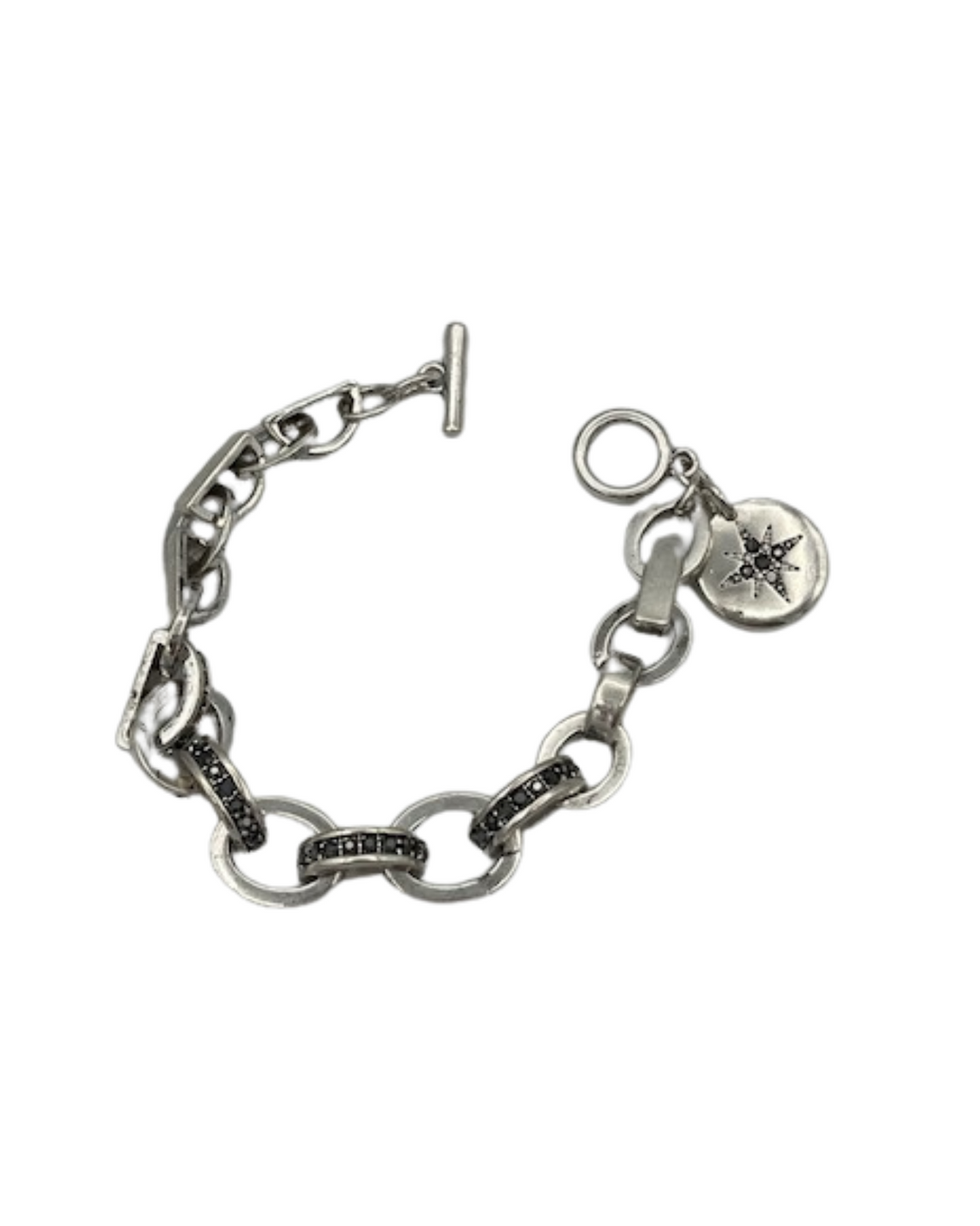 Silver Star Pendant Link Chain Bracelet