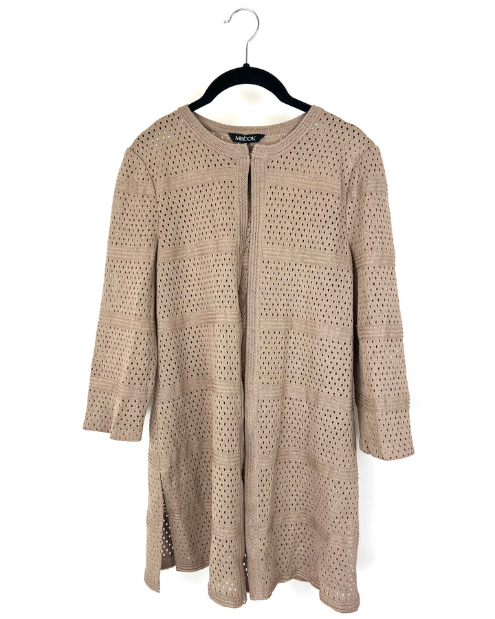 Tan Brown Open Knit Cardigan - Size 2/4