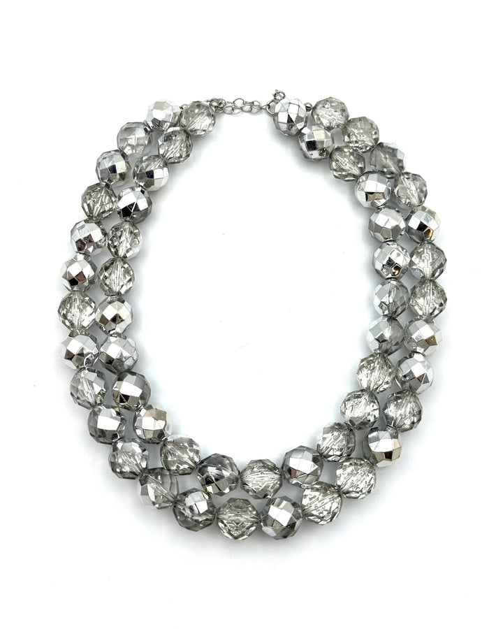 Double Layer Silver Beaded Necklace