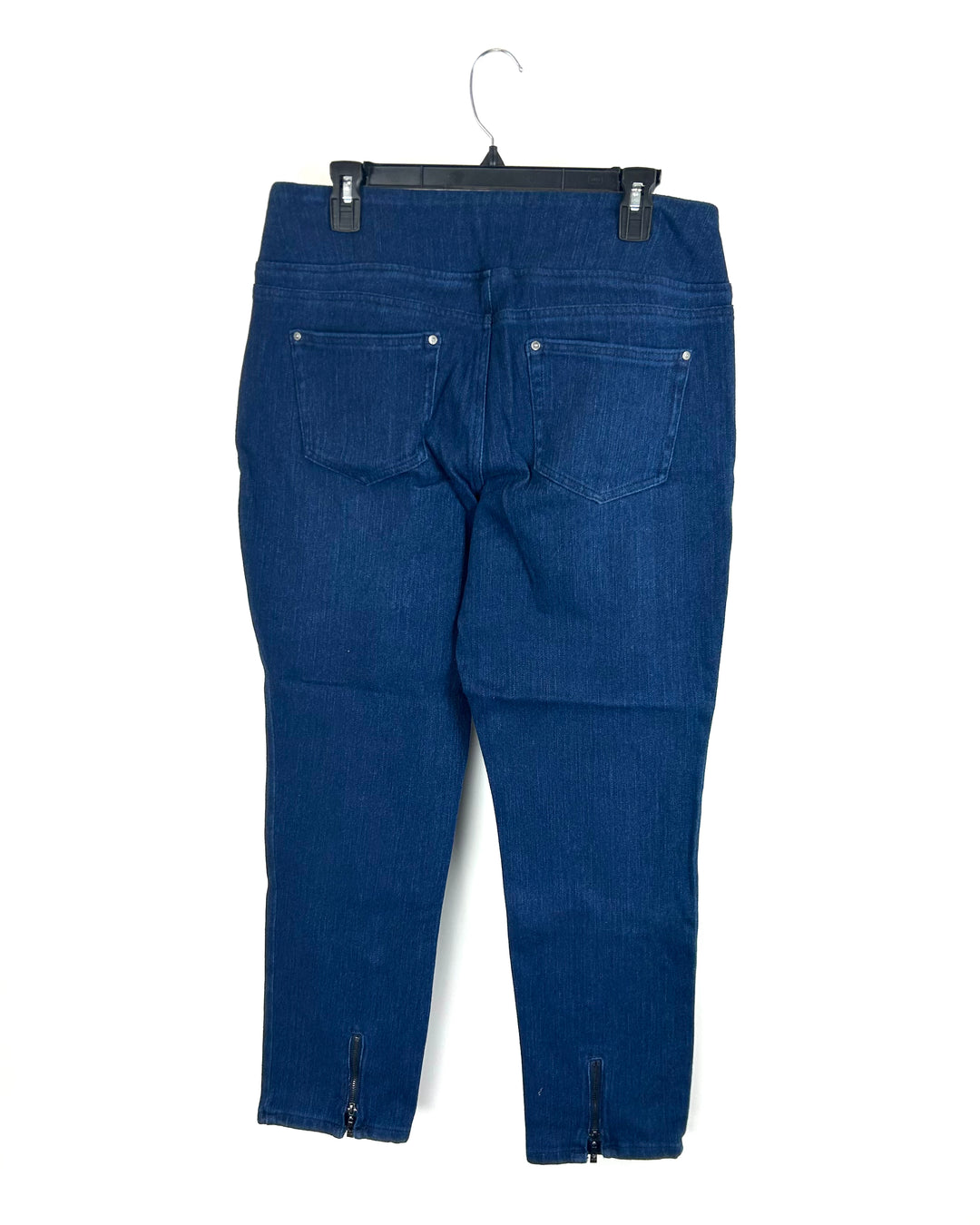Zipper Heel Dark Wash Elastic Jeans - Size 12