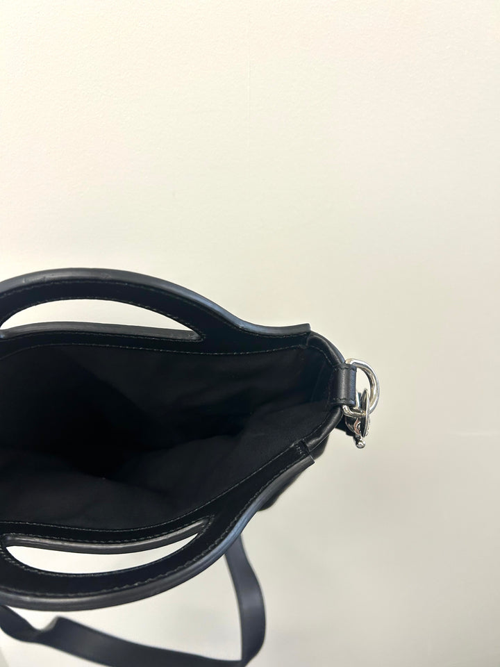Black Leather Abstract Rhinestone Bag