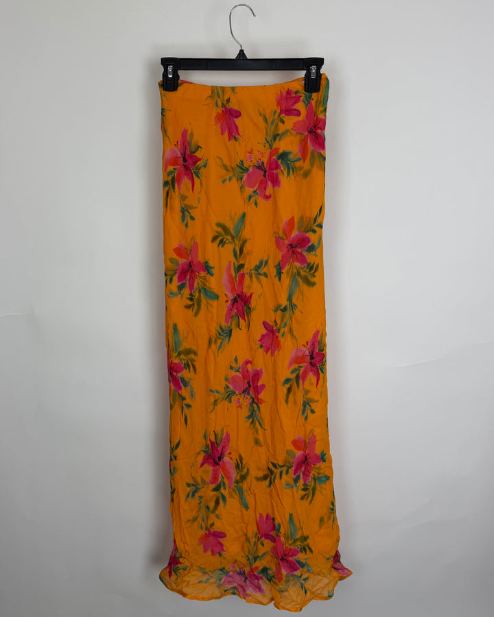 Orange Floral Skirt - Extra Small