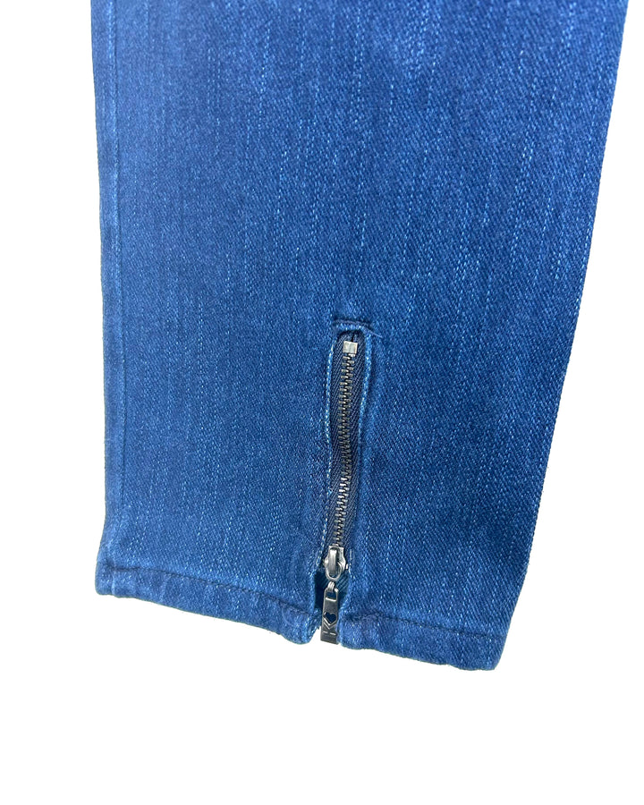 Zipper Heel Dark Wash Elastic Jeans - Size 12