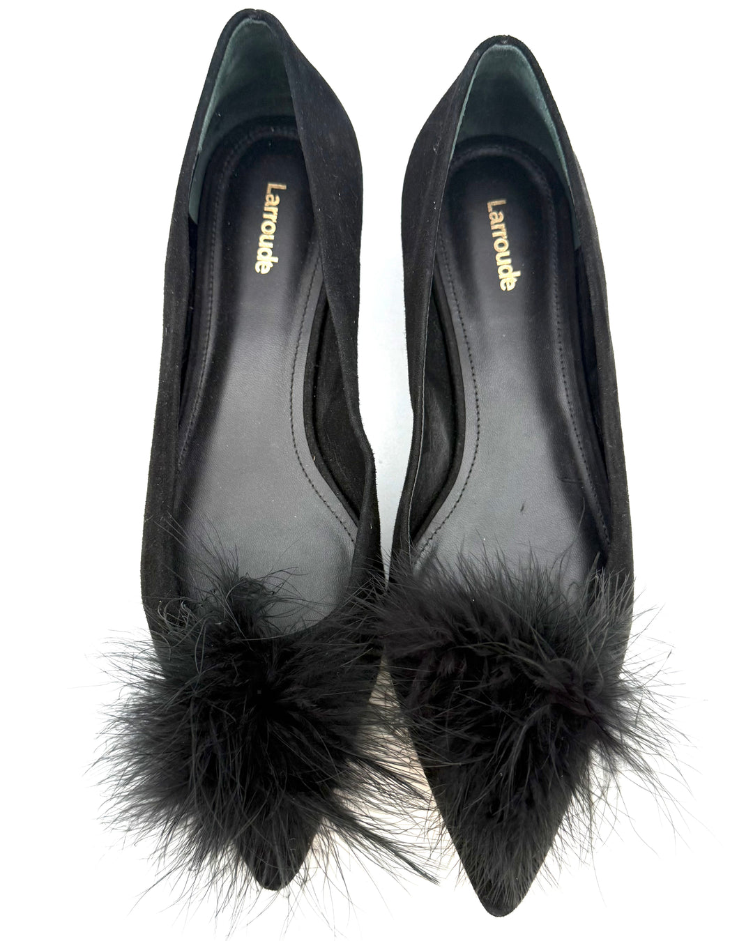 Black Suede Pom Pom Ballet Flat - Size 10