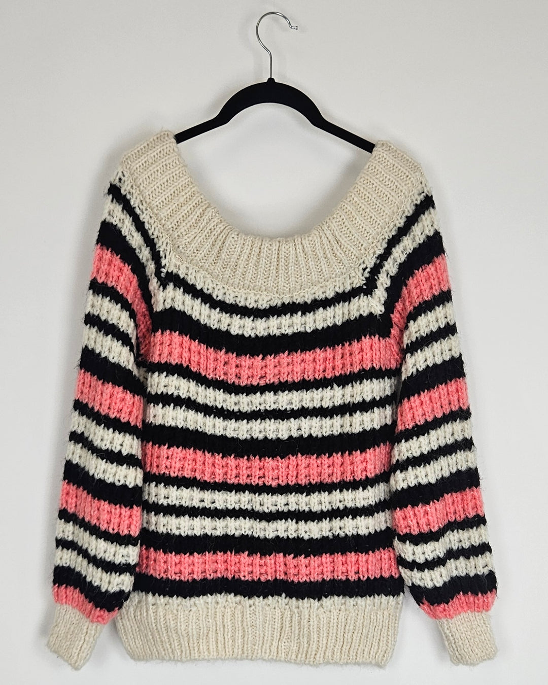 Cream Striped Off The Shoulder Sweater - Size 6
