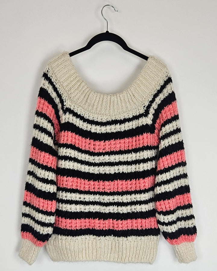Cream Striped Off The Shoulder Sweater - Size 6