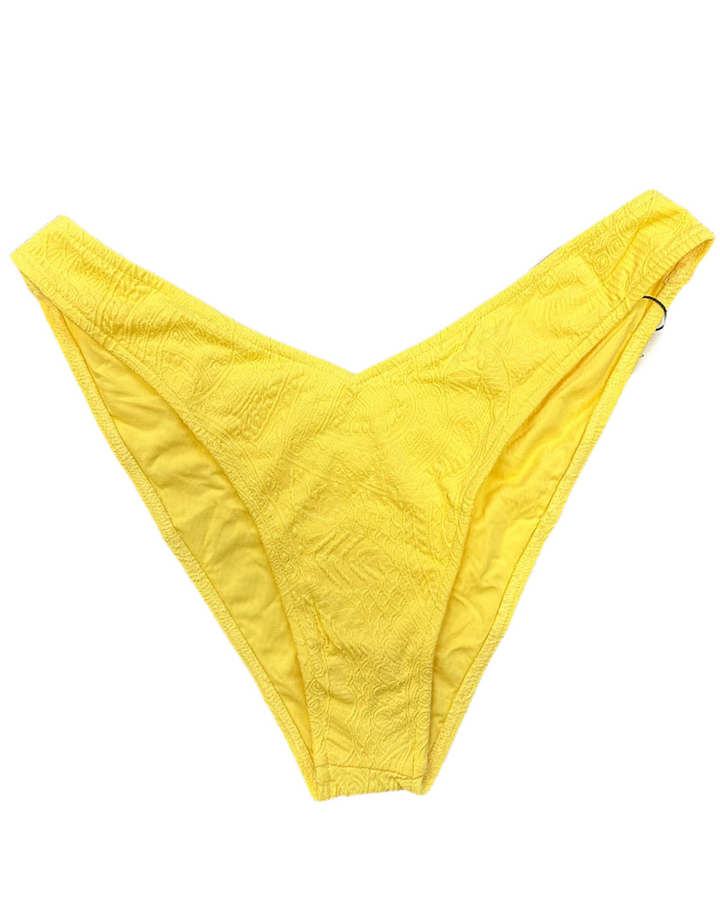 Yellow Embossed High Cut And Cheeky Bikini Bottom - M, XL, XXL