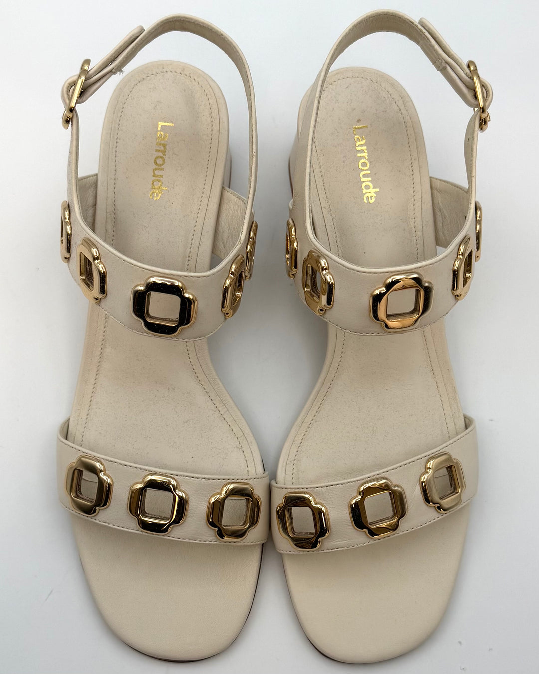 Ivory and Gold Buckle Sandals - Size 11