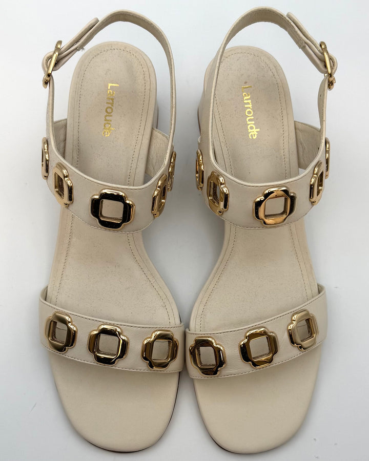 Ivory and Gold Buckle Sandals - Size 11
