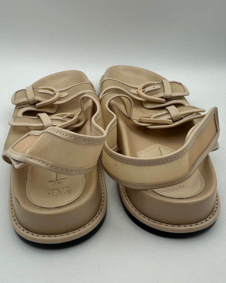 Zara Tan Flat Sandals - Size 9