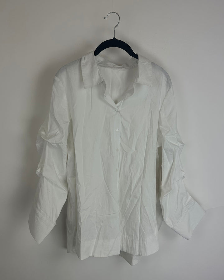 White Cinched Sleeved Button Down - Size 4/6