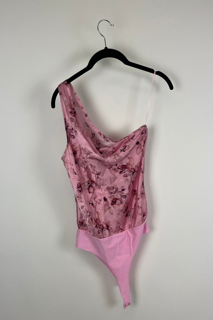 Pink Floral One Shoulder Bodysuit - Size 4-6