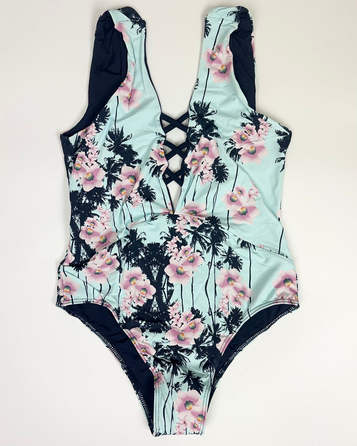 Sky Blue Floral Crisscross One Piece - Size 2/4