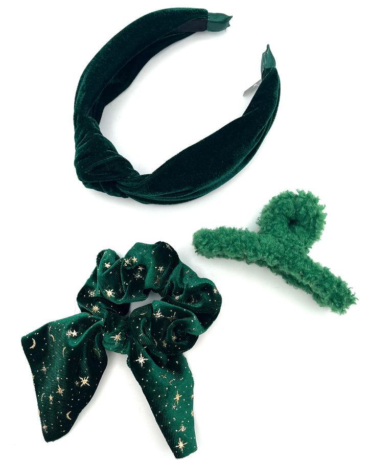 3 Pack of Green Hair Accessories