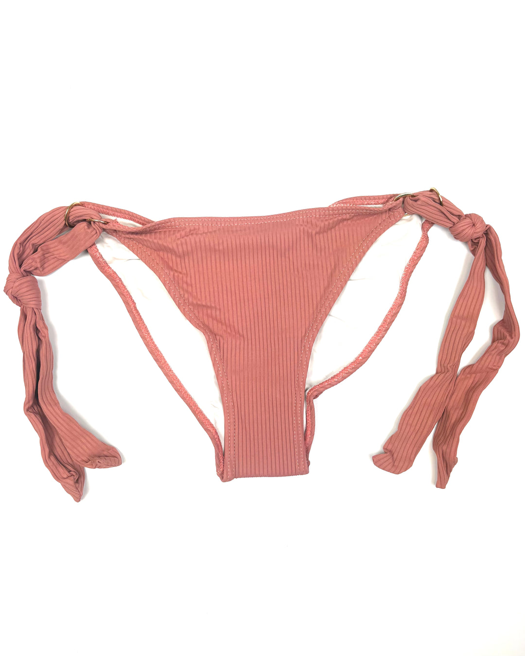 Dusty Rose & Gold Ring Ribbed Bikini Bottom - Small