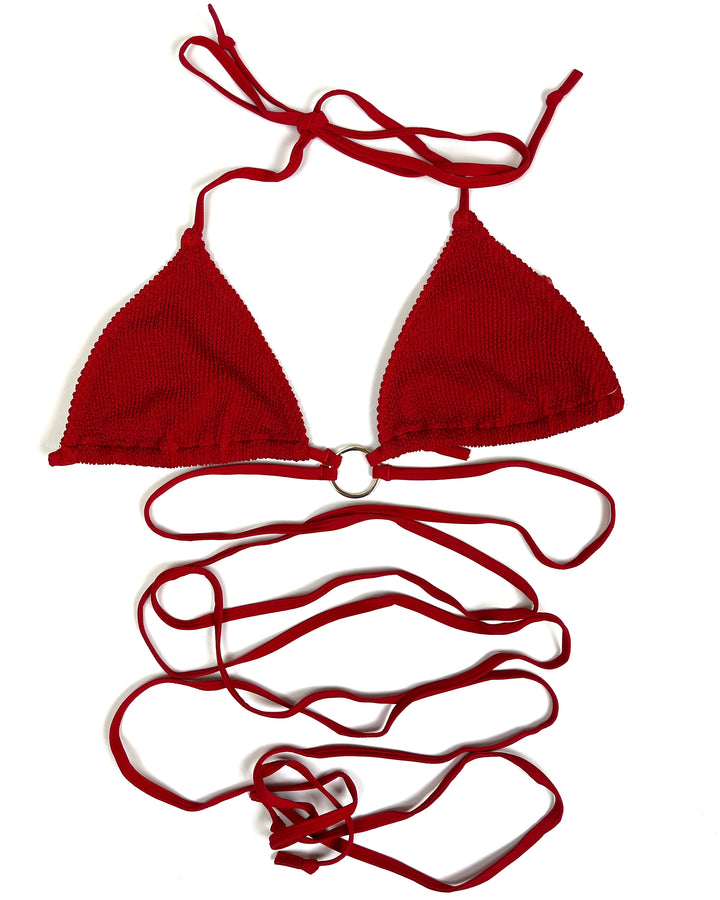 Red Textured Strappy Bikini Top - M, L, XL