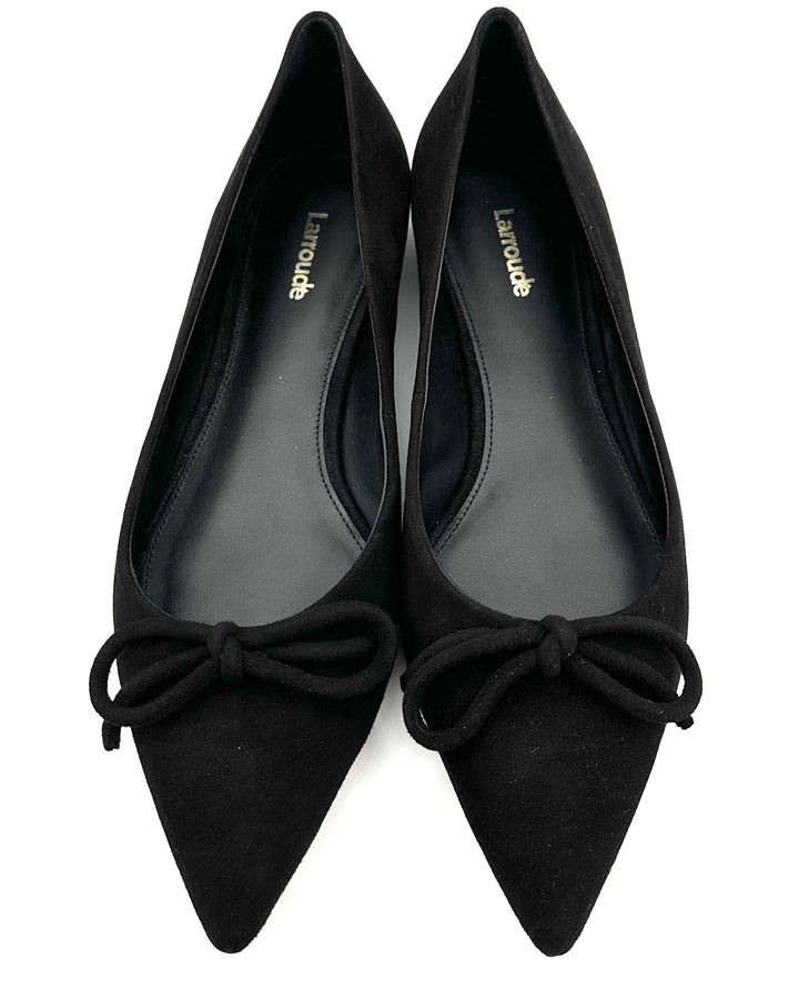 Black Suede Bow Ballet Flat - Size 8
