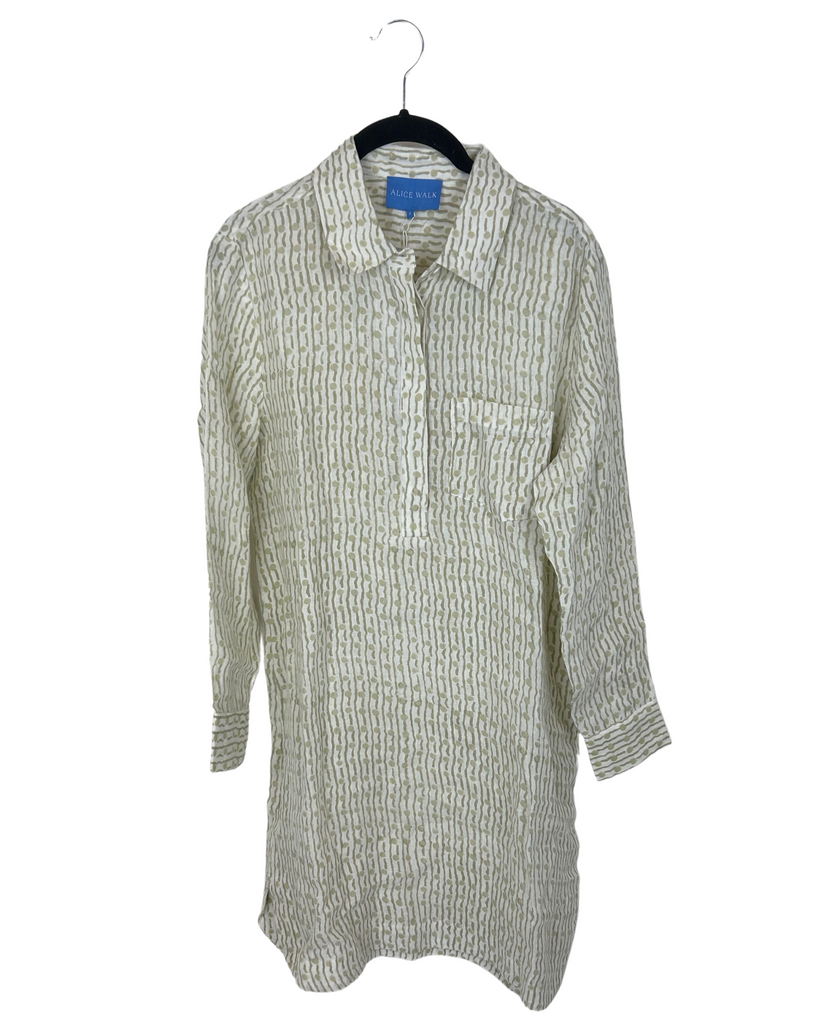 Gold And White Geo Print Linen Shift Dress