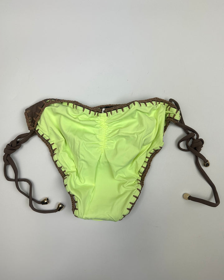 Spring Green and Brown Reversible Crochet Scrunch Tie Bikini Bottom - XL